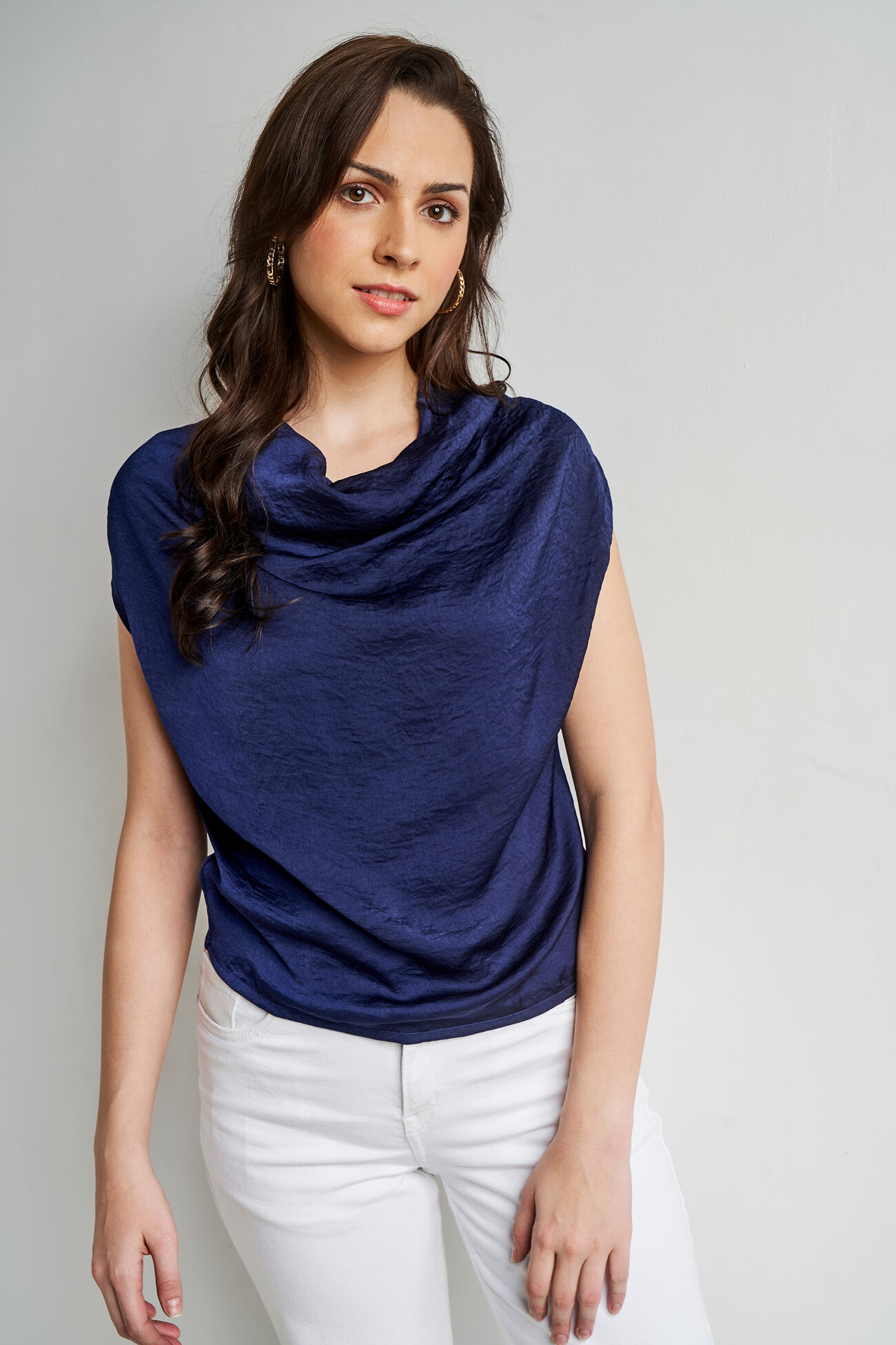 Navy Blue Solid Straight Top, Navy Blue, image 2